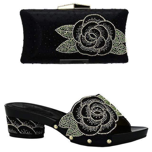Latest Italian Design Shoes with Matching Bag Decorated with Rhinestones - Black 10 - Women - Shoes - Milvertons