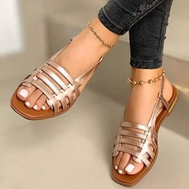 Lola's Flair: Women's Fashionable Flat Sandals - Golden 38 - Women - Shoes - Milvertons