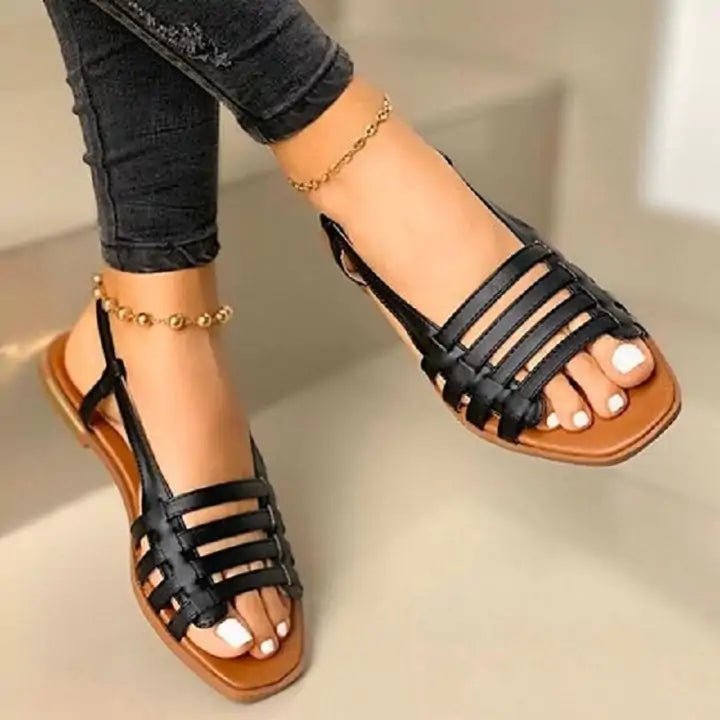 Lola's Flair: Women's Fashionable Flat Sandals - Black 38 - Women - Shoes - Milvertons