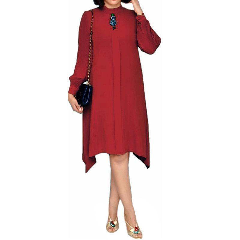 Loose Orange Female Midi Dress Casual Daily Office Lady Workwear Dress Autumn African Long Sleeve Female Vestiods Robe - - Women - Apparel - Dresses - Day to Night - Milvertons