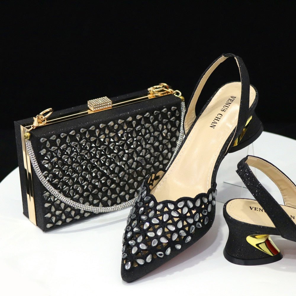 Low Heel Women's Shoes & Bag Set | Italian Rhinestone Design - - Women - Shoes - Milvertons