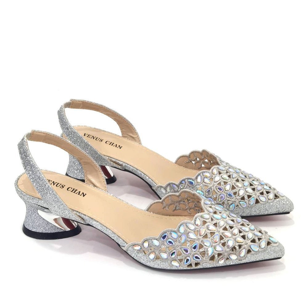 Low Heel Women's Shoes & Bag Set | Italian Rhinestone Design - - Women - Shoes - Milvertons