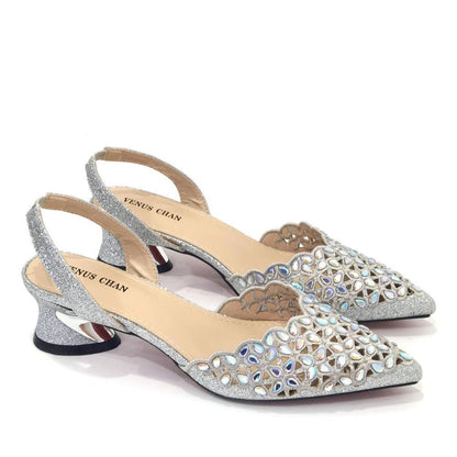 Low Heel Women's Shoes & Bag Set | Italian Rhinestone Design - - Women - Shoes - Milvertons