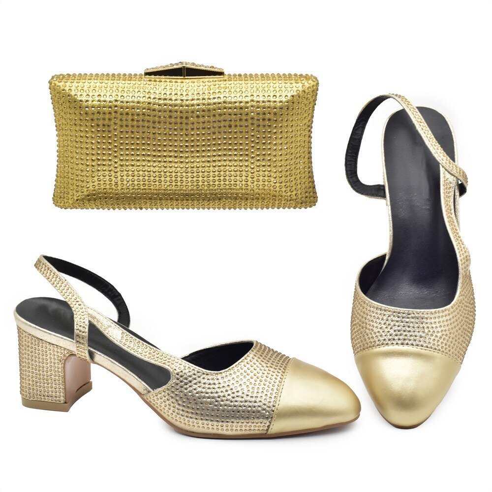 Luxury Designer Italian Rhinestone Shoes and Bag Set - Gold - Women - Shoes - Milvertons