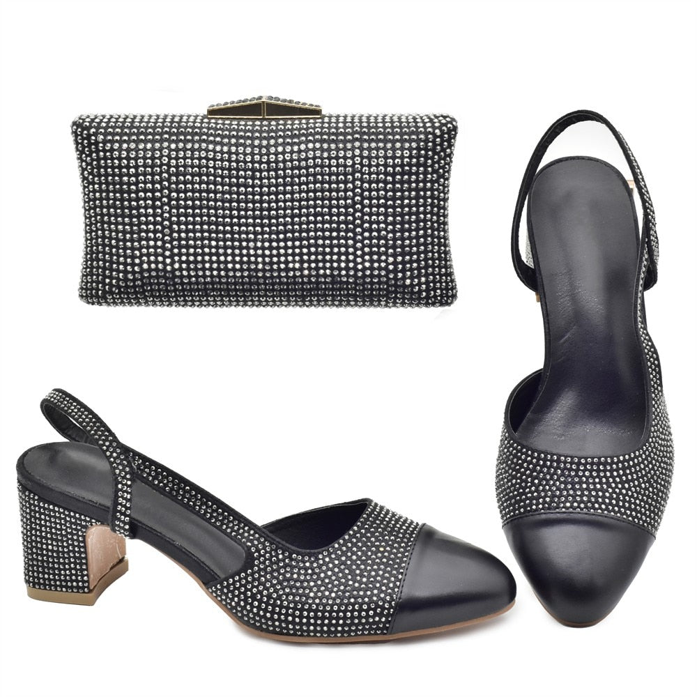 Luxury Designer Italian Rhinestone Shoes and Bag Set - Black - Women - Shoes - Milvertons
