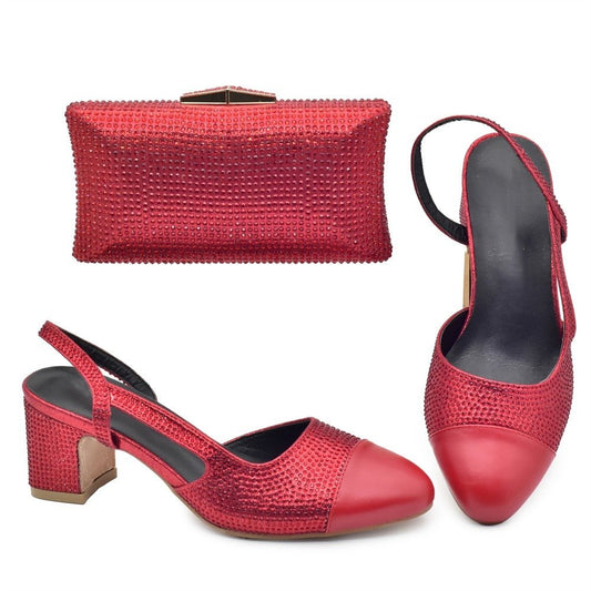 Luxury Designer Italian Rhinestone Shoes and Bag Set - Red - Women - Shoes - Milvertons