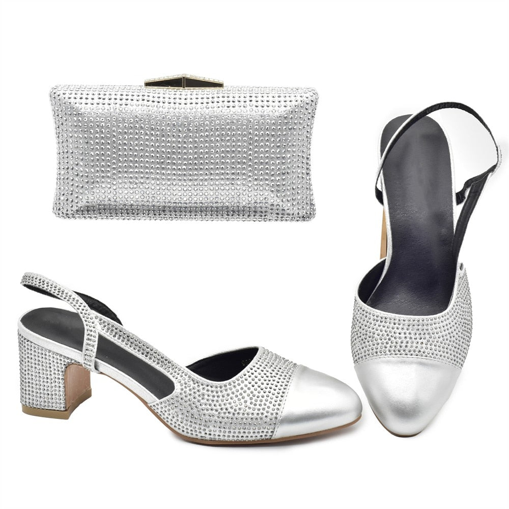 Luxury Designer Italian Rhinestone Shoes and Bag Set - Silver - Women - Shoes - Milvertons
