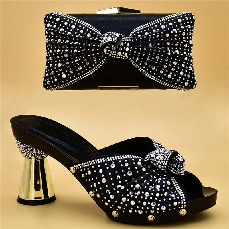 Luxury Italian Shoes and Bag Set for Party Decorated with Rhinestones - - Women - Shoes - Milvertons