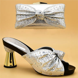 Luxury Italian Shoes and Bag Set for Party Decorated with Rhinestones - - Women - Shoes - Milvertons