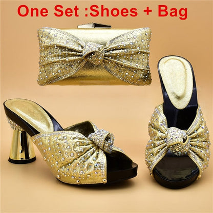 Luxury Italian Shoes and Bag Set for Party Decorated with Rhinestones - - Women - Shoes - Milvertons