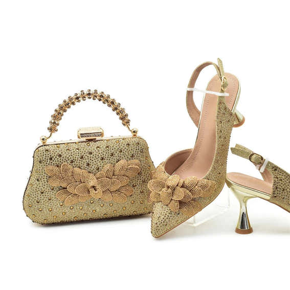 Luxury Italian Wedding Shoes and Bag Set with Rhinestones - - Women - Shoes - Milvertons