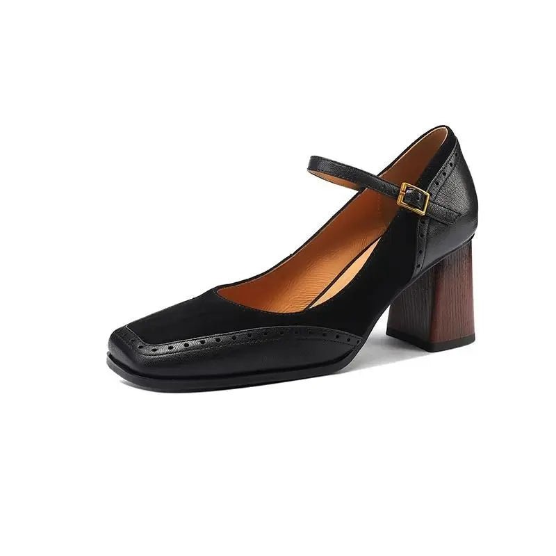 Mary Jane Block Heel Pumps | Closed Toe Party Office Shoes - Black - Women - Shoes - Milvertons