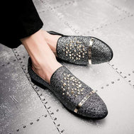 Men's Spiked Rivets Loafers decorated with Rhinestone - Silver - Men - Shoes - Milvertons