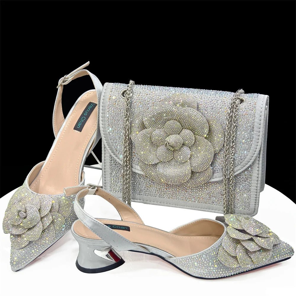 New Italian Design Women's Shoes + Matching Bag Set - Trendy - Silver - Women - Shoes - Milvertons