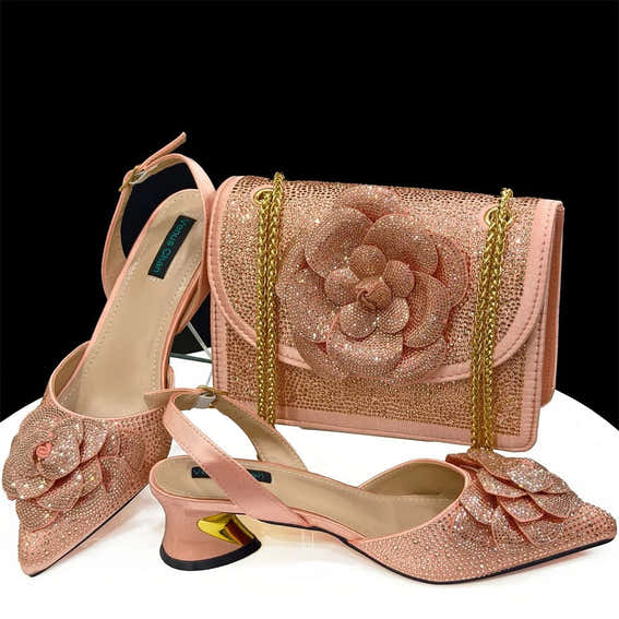New Italian Design Women's Shoes + Matching Bag Set - Trendy - Peach - Women - Shoes - Milvertons