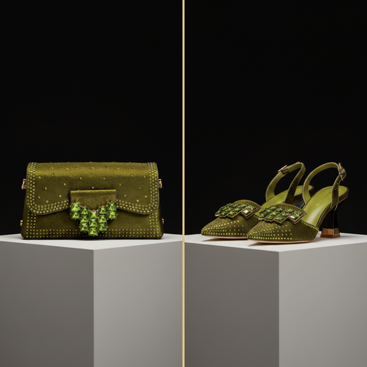 Olive Green Rhinestone Set — Pure Black Studio Split Editorial