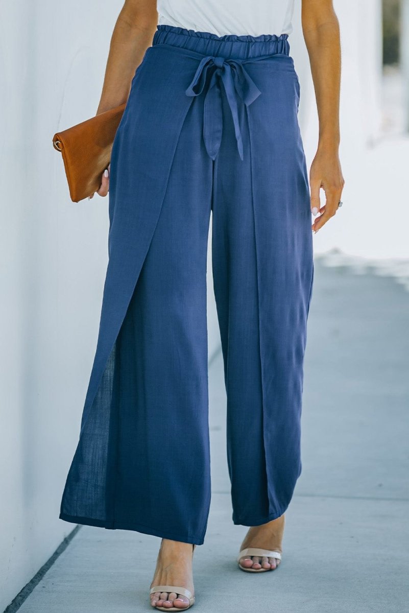 Paperbag Waist Tie Front Wide Leg Pants - - Women - Apparel - Clothing - Pants - Milvertons