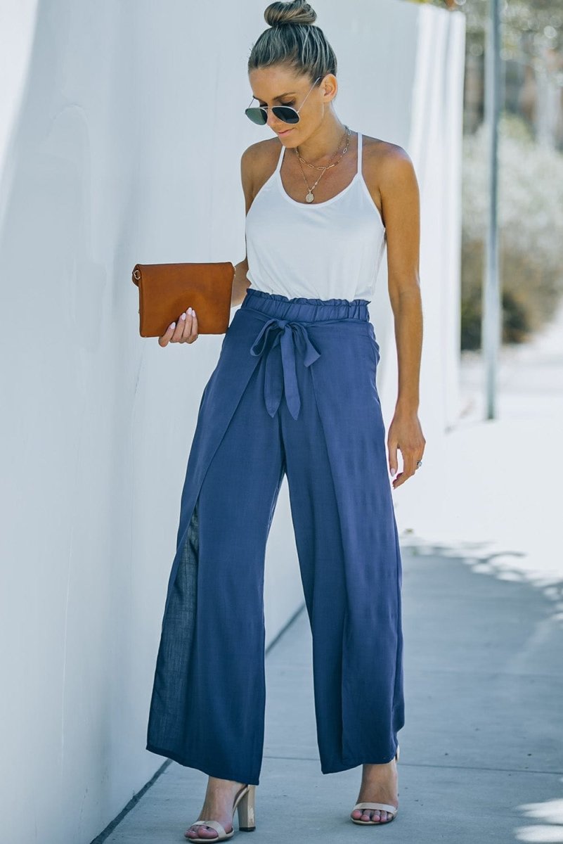 Paperbag Waist Tie Front Wide Leg Pants - - Women - Apparel - Clothing - Pants - Milvertons