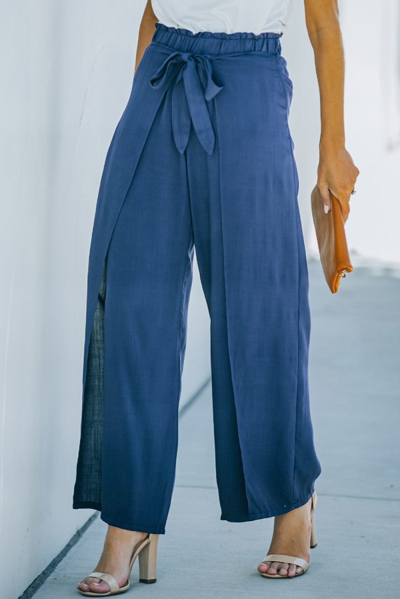 Paperbag Waist Tie Front Wide Leg Pants - - Women - Apparel - Clothing - Pants - Milvertons