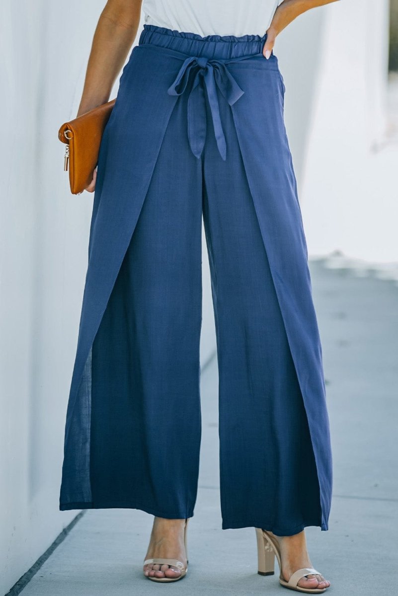 Paperbag Waist Tie Front Wide Leg Pants - - Women - Apparel - Clothing - Pants - Milvertons