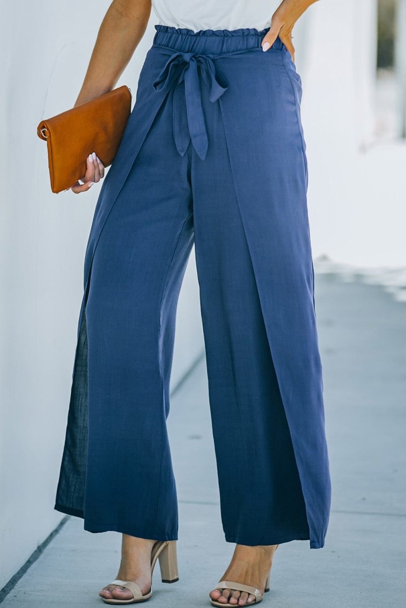 Paperbag Waist Tie Front Wide Leg Pants - - Women - Apparel - Clothing - Pants - Milvertons