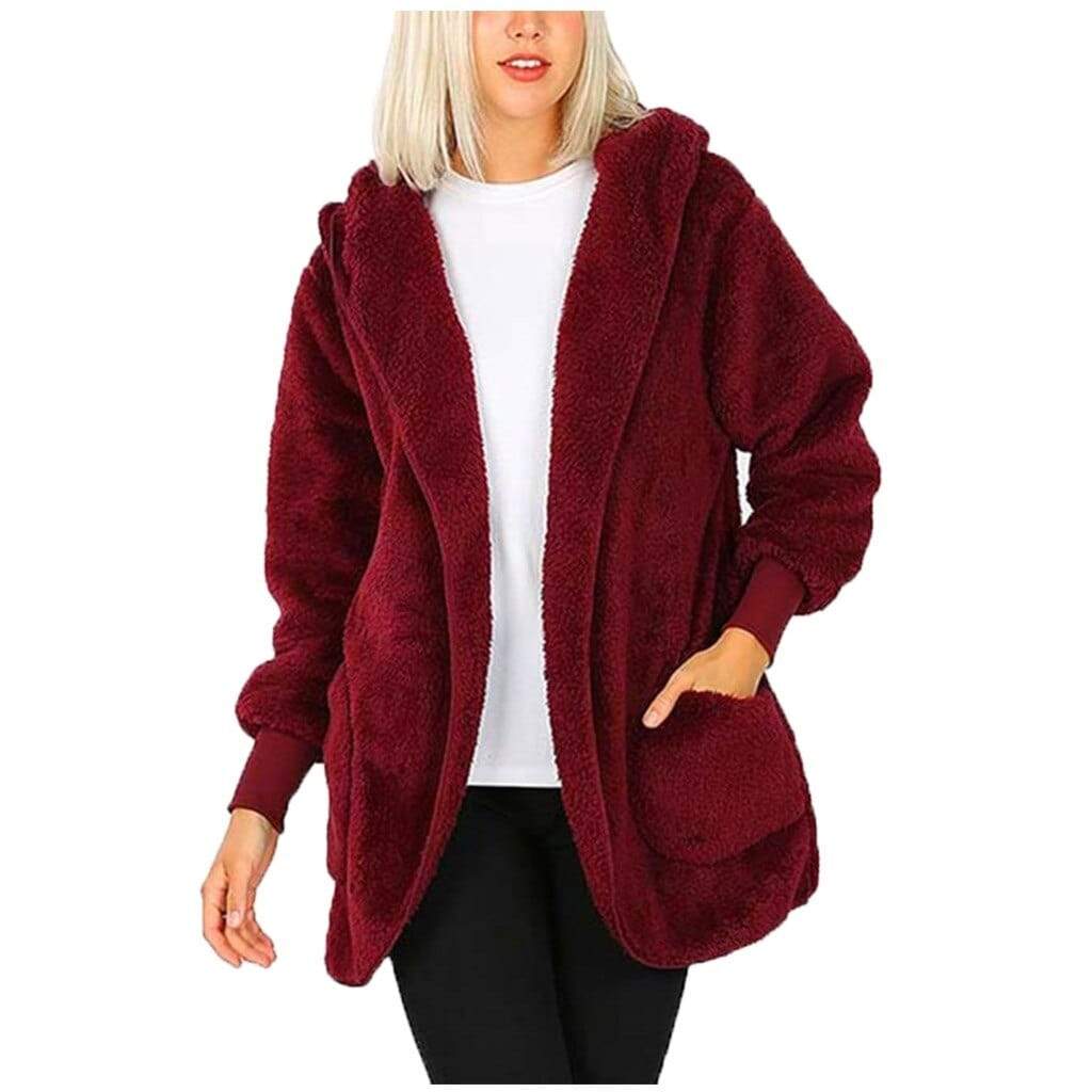 Plush Hooded Winter Jacket for Women - Red M - Women - Apparel - Outerwear - Jackets - Milvertons
