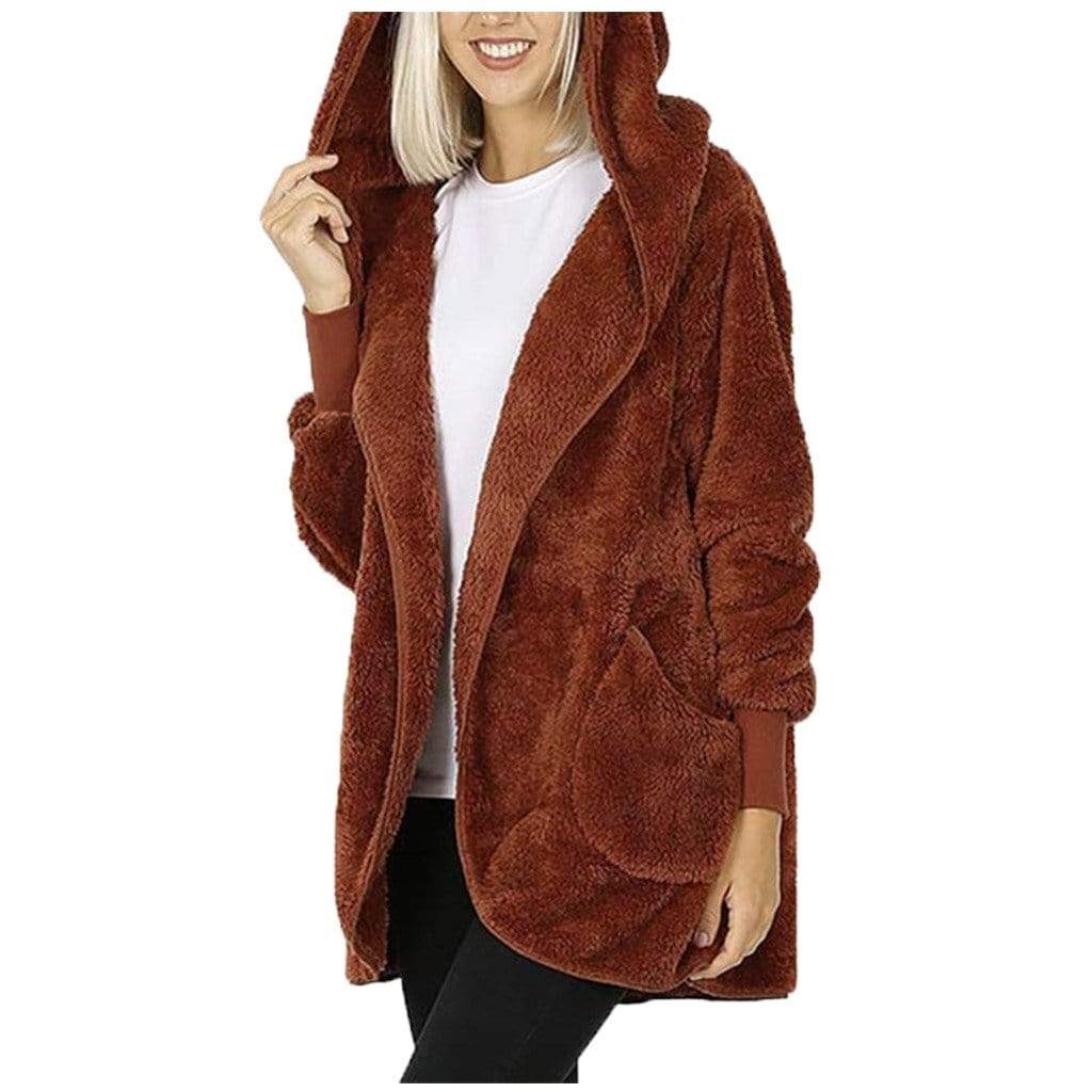Plush Hooded Winter Jacket for Women - Brown L - Women - Apparel - Outerwear - Jackets - Milvertons