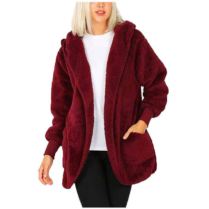 Plush Hooded Winter Jacket for Women - Red L - Women - Apparel - Outerwear - Jackets - Milvertons