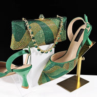 Prestigious Italian Rhinestone Shoes and Bag Set - Green - Women - Shoes - Milvertons