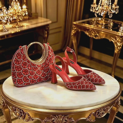 Elegant Rhinestone Pointed Toe Heels & Matching Handbag Set