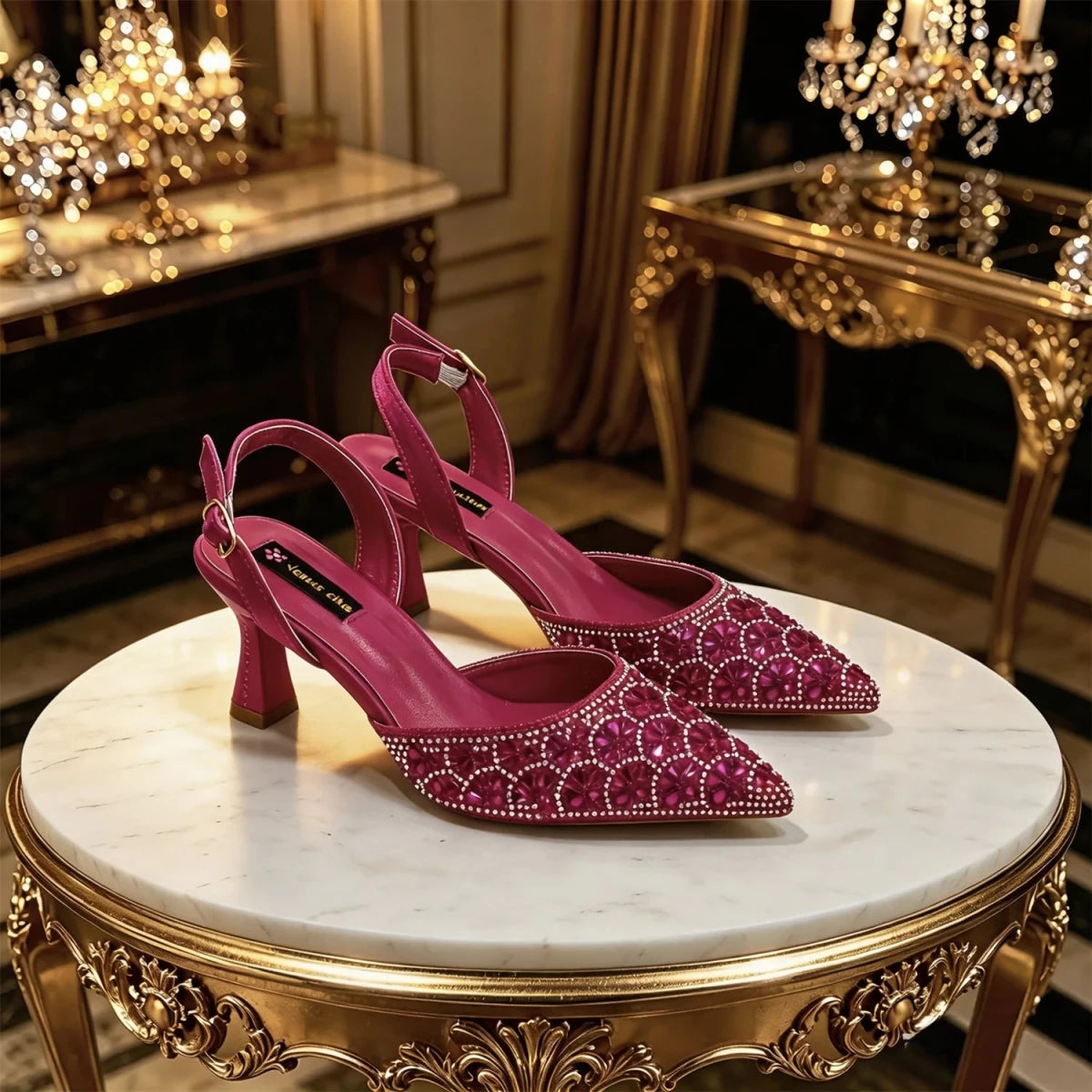 Elegant Rhinestone Pointed Toe Heels & Matching Handbag Set - - Women - Shoes - Milvertons