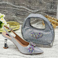 Rhinestone High Heels & Bag Set – Elegant Party Look - Silver - Women - Shoes - Milvertons