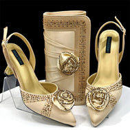 Rhinestone Rose Heels & Bag Set | African Party Elegance - Gold - Women - Shoes - Milvertons