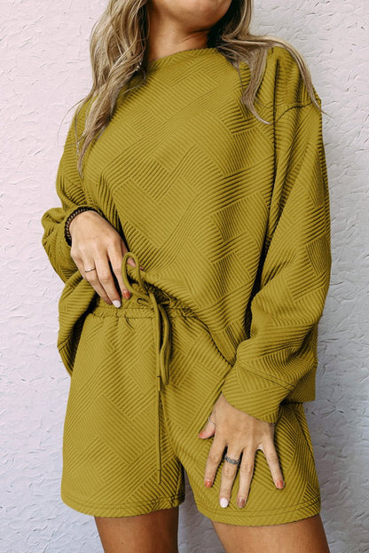 Ribbed Sweatshirt and Shorts Set with Drop Shoulders - Olive - Women - Apparel - Clothing - Outfit Sets - Milvertons