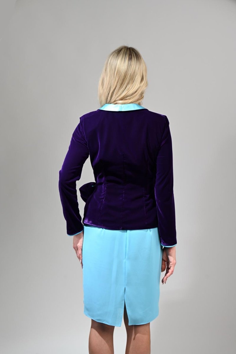 Satin Velvet Wrap Jacket with Turquoise Bow - - Jackets - DrevelmaN