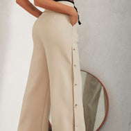 Side Button Pleated Wide Leg Pants - - Women - Apparel - Clothing - Pants - Milvertons