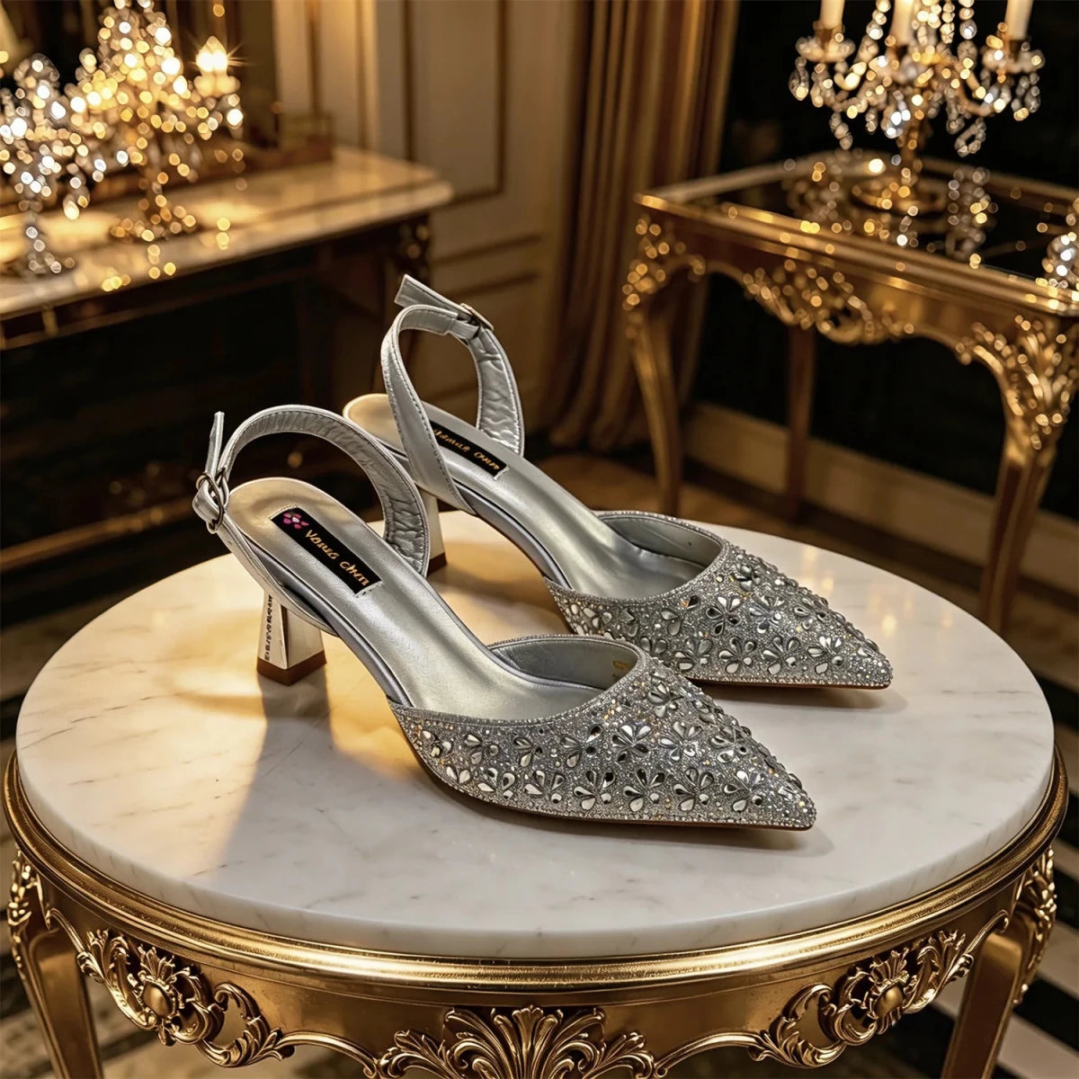 Elegant Rhinestone Pointed Toe Heels & Matching Handbag Set - - Women - Shoes - Milvertons