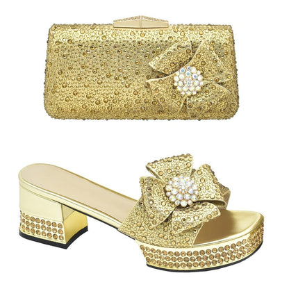 Sparkling Italian Wedding Shoes & Bag Set - Glam Party Pumps - Gold - Women - Shoes - Milvertons