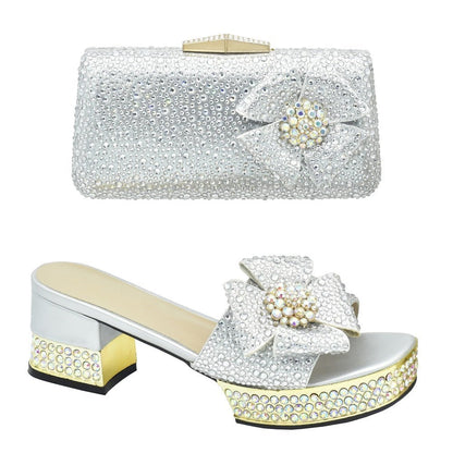 Sparkling Italian Wedding Shoes & Bag Set - Glam Party Pumps - Silver - Women - Shoes - Milvertons