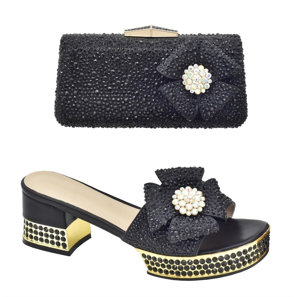 Sparkling Italian Wedding Shoes & Bag Set - Glam Party Pumps - Black - Women - Shoes - Milvertons