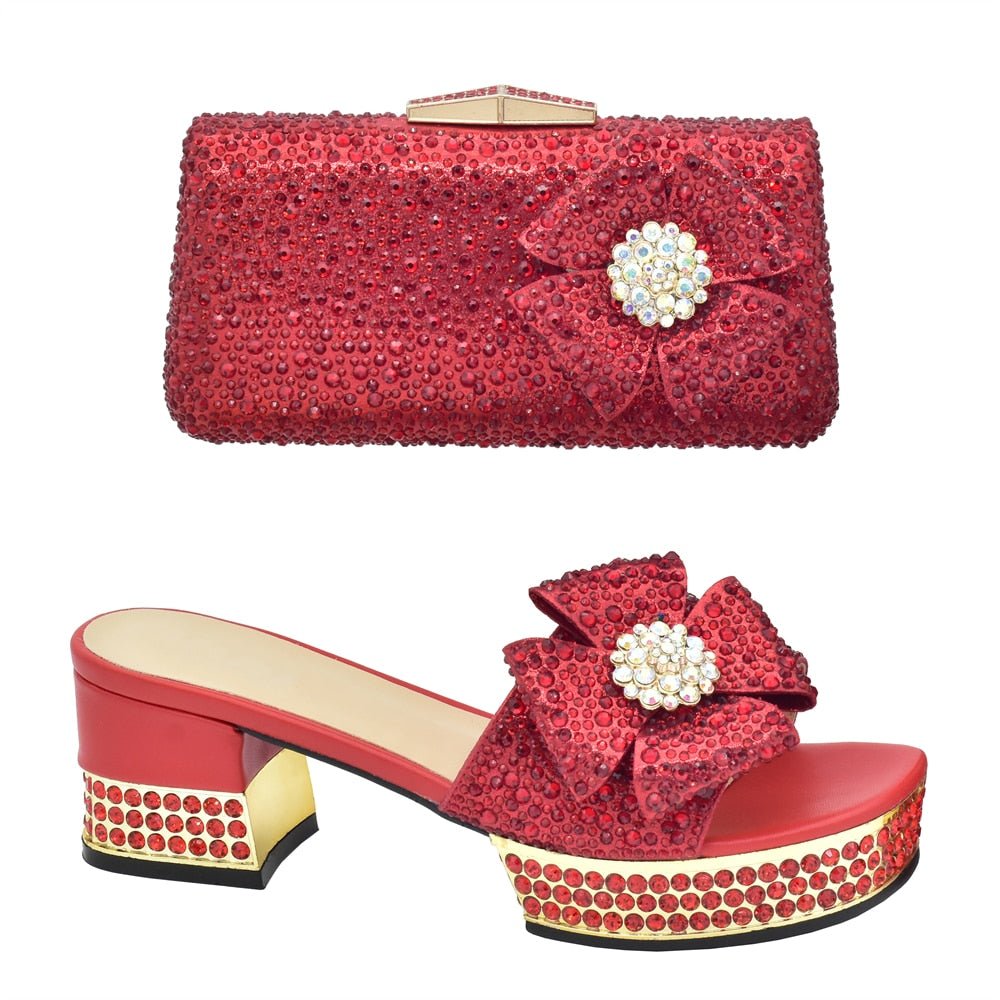 Sparkling Italian Wedding Shoes & Bag Set - Glam Party Pumps - Red - Women - Shoes - Milvertons