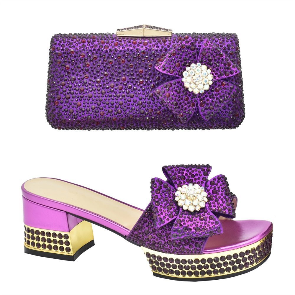 Sparkling Italian Wedding Shoes & Bag Set - Glam Party Pumps - Purple - Women - Shoes - Milvertons