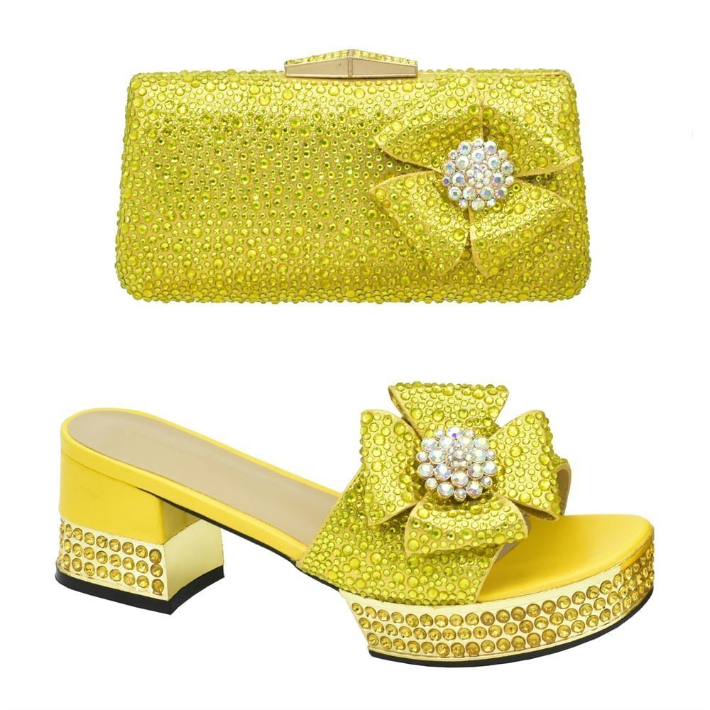 Sparkling Italian Wedding Shoes & Bag Set - Glam Party Pumps - Yellow - Women - Shoes - Milvertons