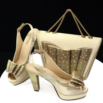 Style Harmony: Italian Shoes & Bag Set for Weddings, Parties - Gold 43 - Women - Shoes - Milvertons