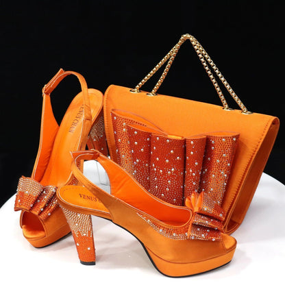 Style Harmony: Italian Shoes & Bag Set for Weddings, Parties - Orange 42 - Women - Shoes - Milvertons