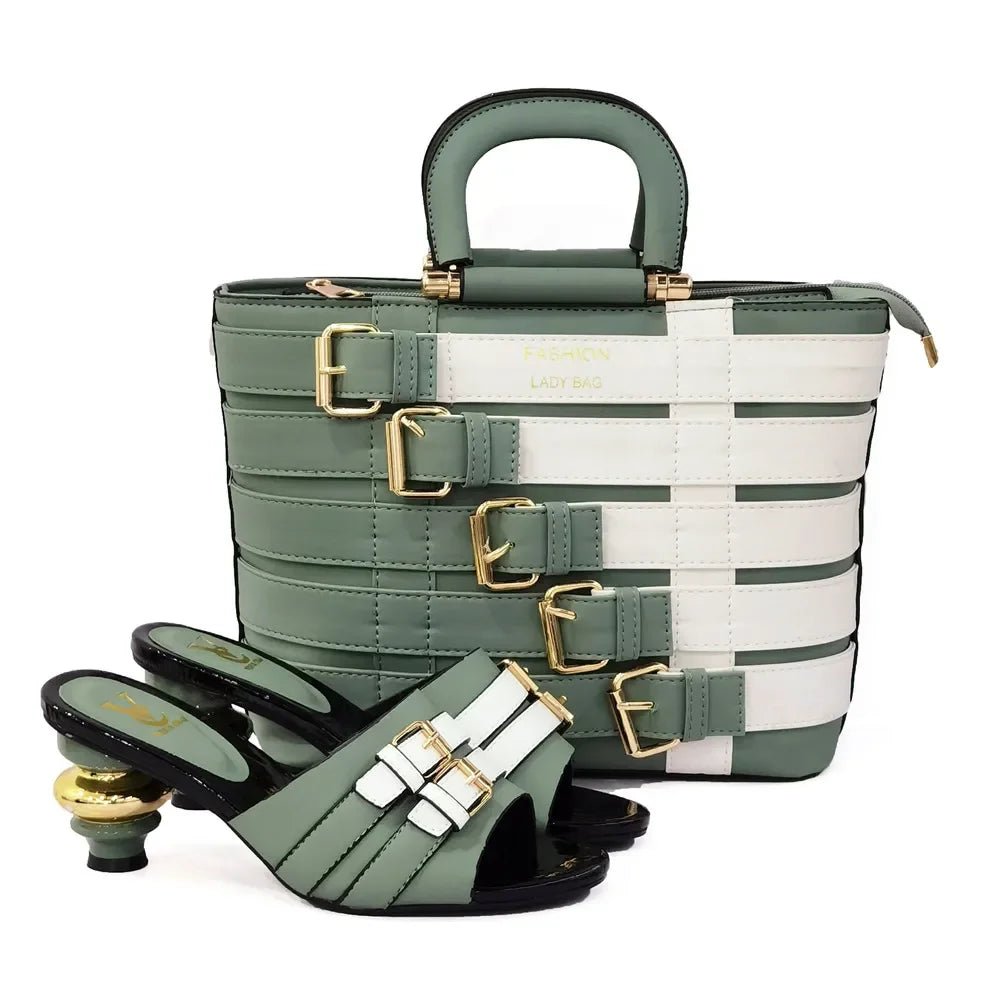 Stylish African Ladies' Shoe & Bag Set for Weddings - light green - Women - Shoes - Milvertons