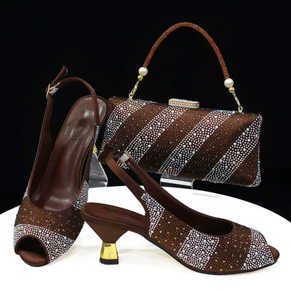 Stylish Soiree: Italian Shoes & Bag Set for Wedding Parties - Coffee - Women - Shoes - Milvertons