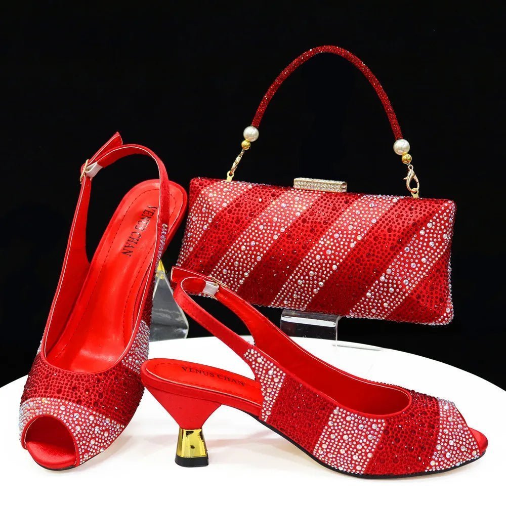 Stylish Soiree: Italian Shoes & Bag Set for Wedding Parties - Red - Women - Shoes - Milvertons