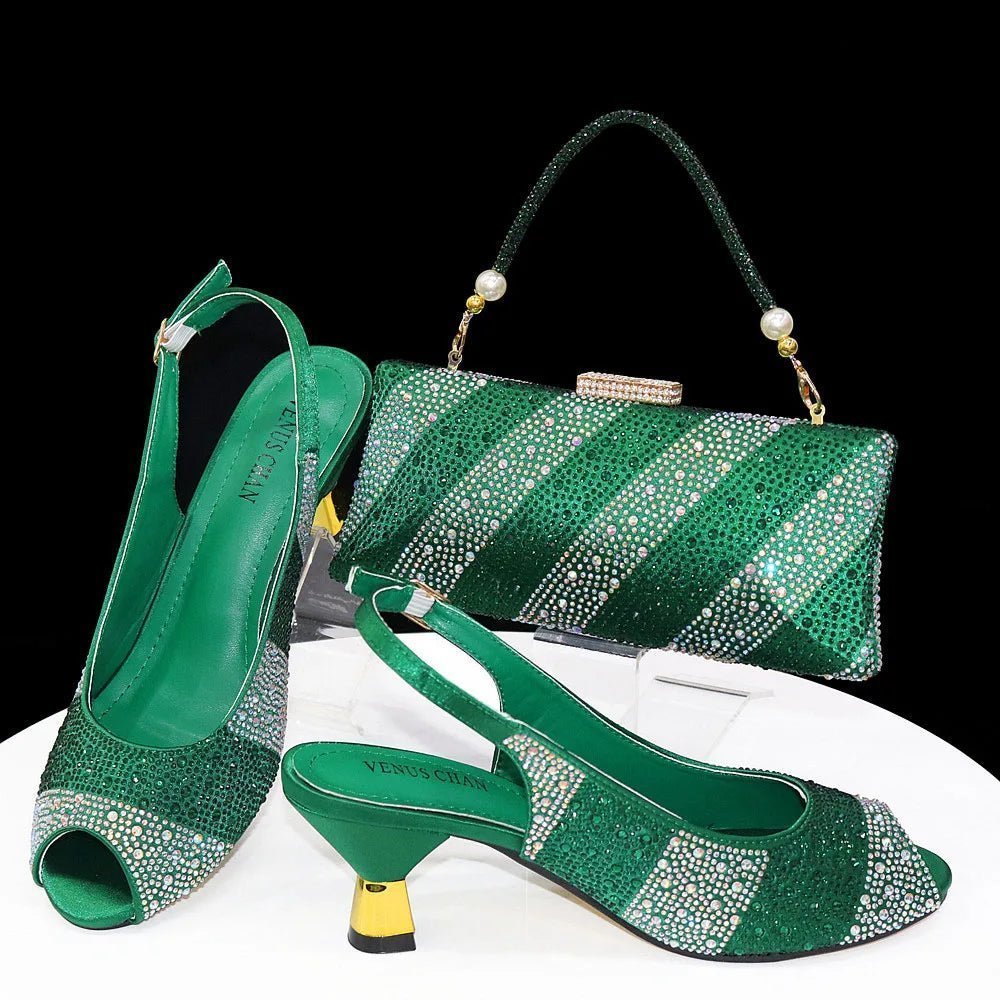 Stylish Soiree: Italian Shoes & Bag Set for Wedding Parties - Green - Women - Shoes - Milvertons