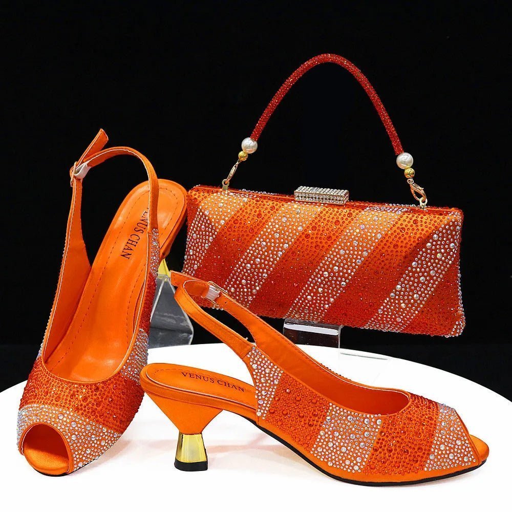 Stylish Soiree: Italian Shoes & Bag Set for Wedding Parties - Orange - Women - Shoes - Milvertons